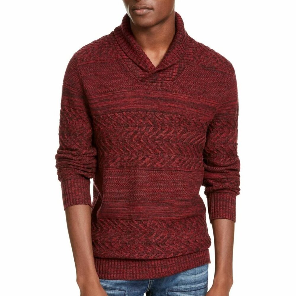 American Rag Men's Multi-Texture Shawl-Collar Sweater, Dark Scarlet Red, Small